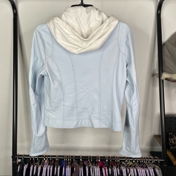 C’est Fini Pastel Powder Blue Leather Moto Jacket - Picture 5 of 9